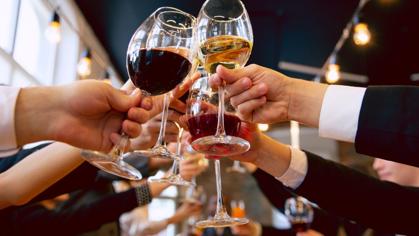 Glasses raised in a toast